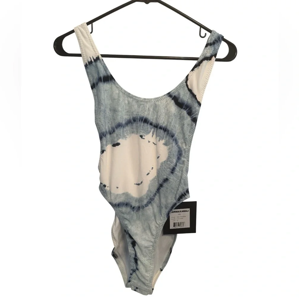 NEW Norma Kamali Marissa Tie Dye One Piece Swimsuit Size XS Blue White - Picture 2 of 9